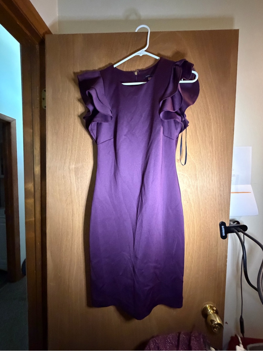 Tommy Hilfiger Plum Ruffle Sleeve Midi Dress